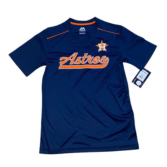 Majestic Houston Astros MLB Baseball Pullover V-Neck Jersey Shirt Small Navy NWT - Picture 1 of 3
